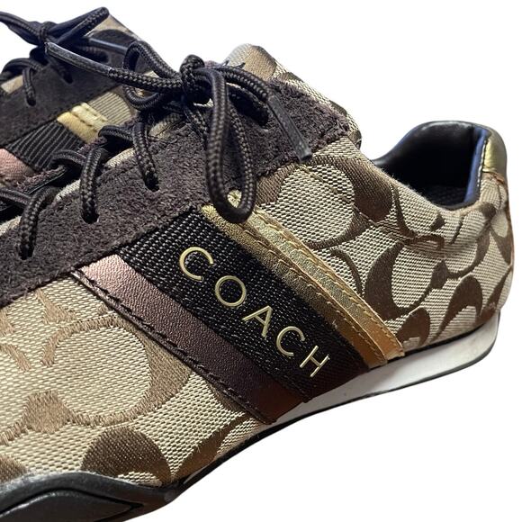 Coach Signature Canvas Logo Print Suede Trim Lace Up Jayme Sneaker Brown 7.5 - Picture 2 of 10